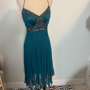 Sue Wong Teal Embellished Midi Dress